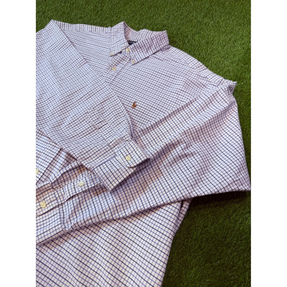 Ralph Lauren Blake Mens XXL Blue White Graph Check Button Down Shirt 100% Cotton